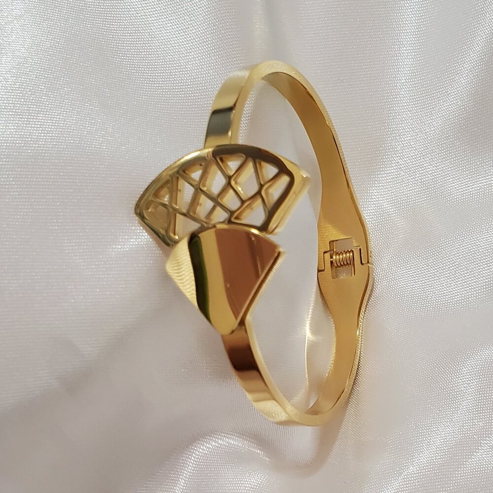 Stainless Steel Gold Tone Geometric Cuff Bracelet